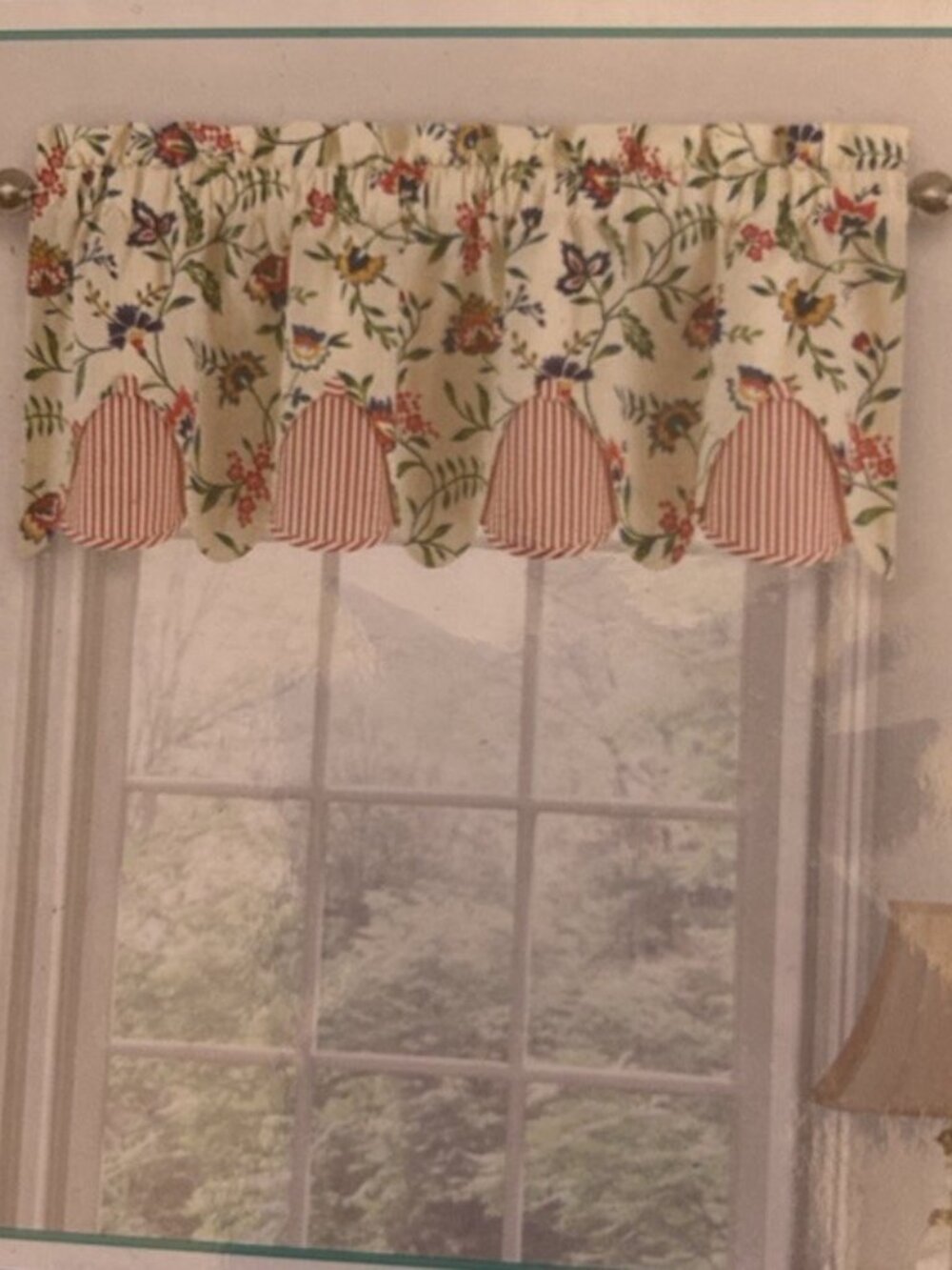 Set of 2 Waverly Carolina Crewel Window Valances Floral Striped Print 52" Wide - Picture 6 of 6